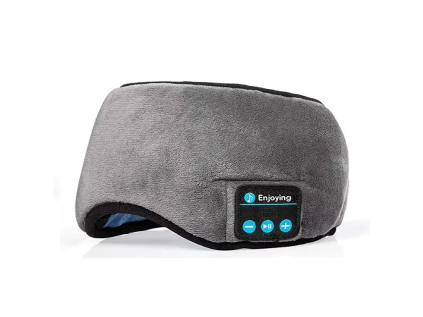 Bluetooth sleep headphones mask product Gray Bluetooth sleep headphones mask with an integrated control panel.