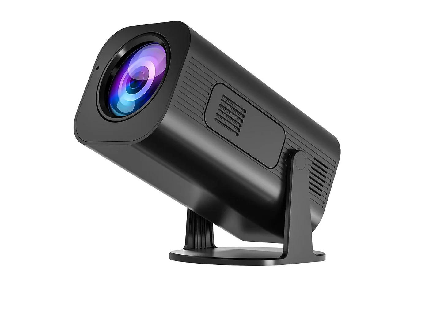 Compact mini projector available for electronics dropshipping Dropshipping electronics suppliers compact black mini projector with adjustable stand on a white background.